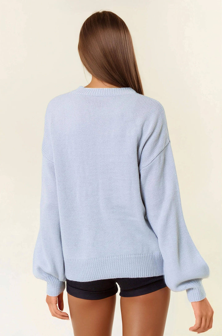 “Hello Fall” Blue Sweater