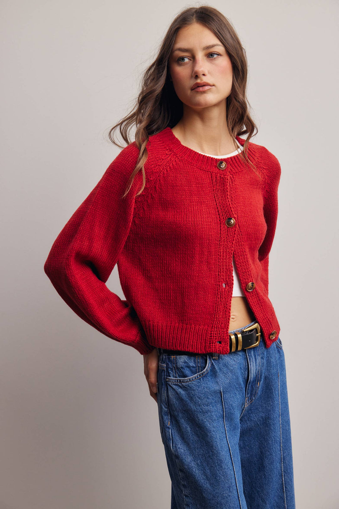 Classic Knit Button Front Cardigan FSW0059: Red / Contemporary / XL - Baycreek & Co