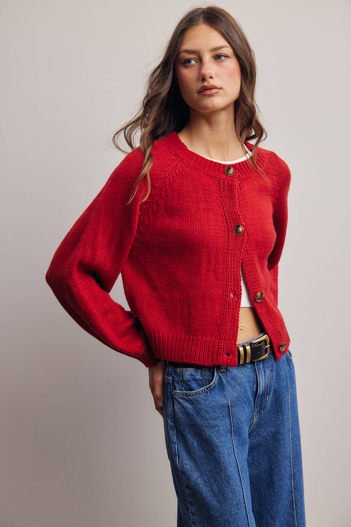 Classic Knit Button Front Cardigan FSW0059: Red / Contemporary / XL - Baycreek & Co