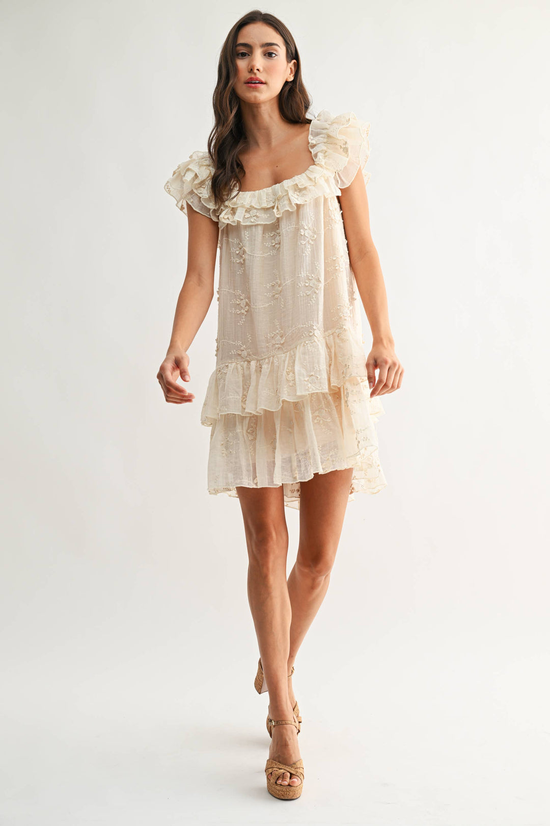 Ruffled Embroider Tiered Dress - Baycreek & Co