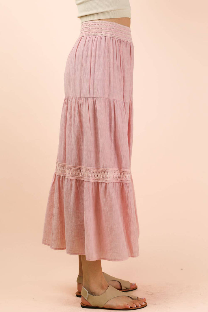 NS50200-Tiered Layers Solid Woven Mini Dress W/ Lace Trim - Baycreek & Co