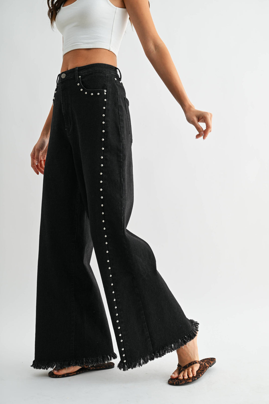 Black Wide-Leg Stud Pants - Baycreek & Co