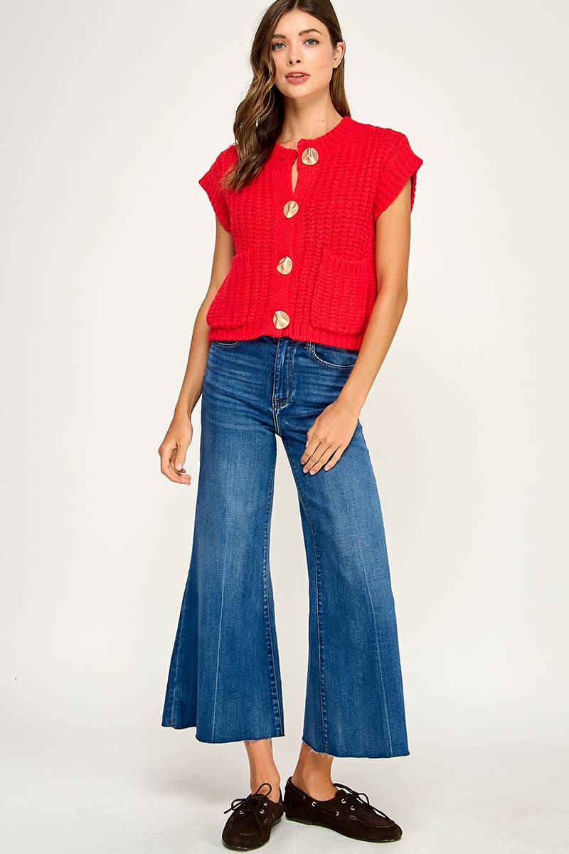 Scarlet Knit Button Vest