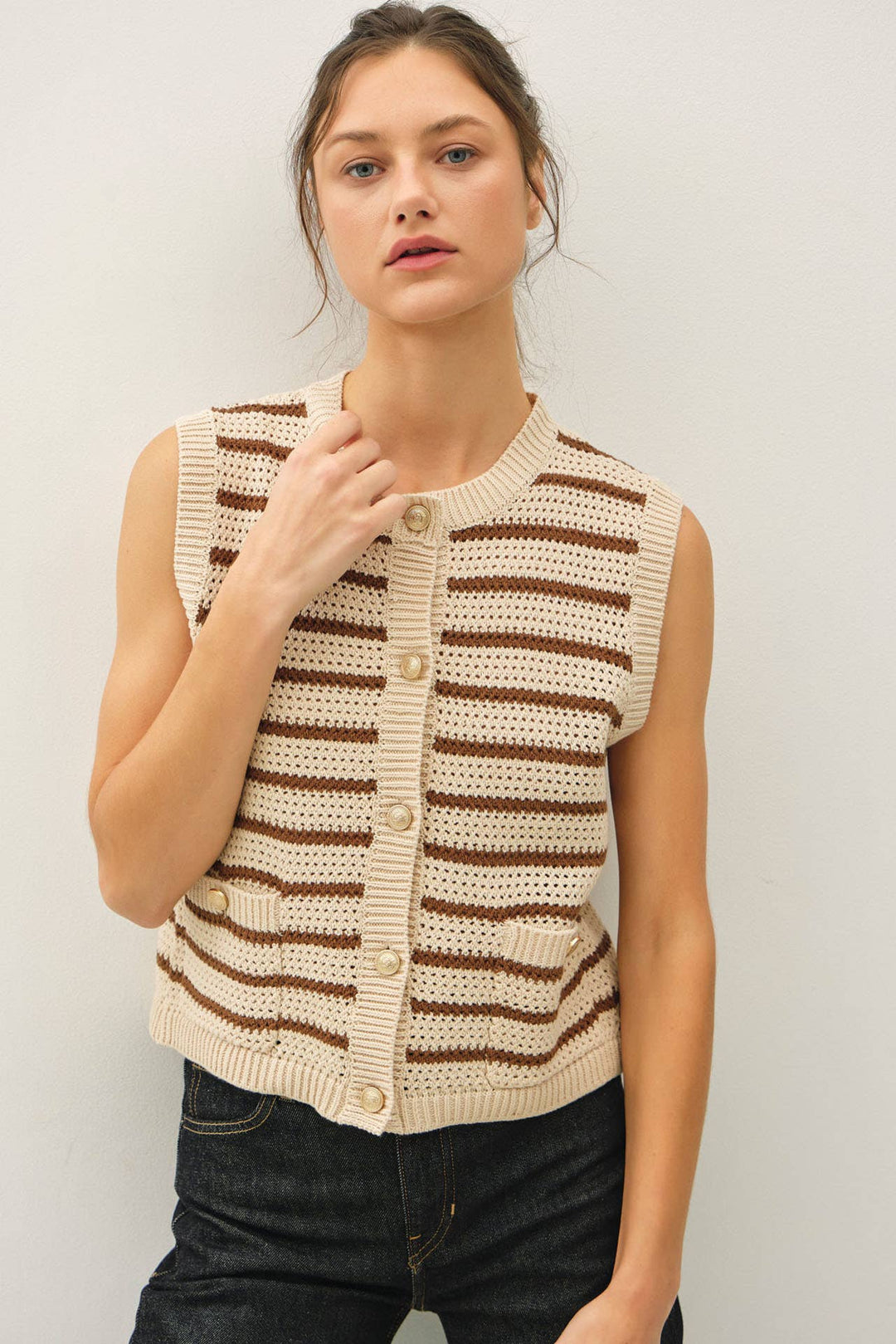 WAFFLE SWEATER VEST WITH POCKES : Brown / M - Baycreek & Co