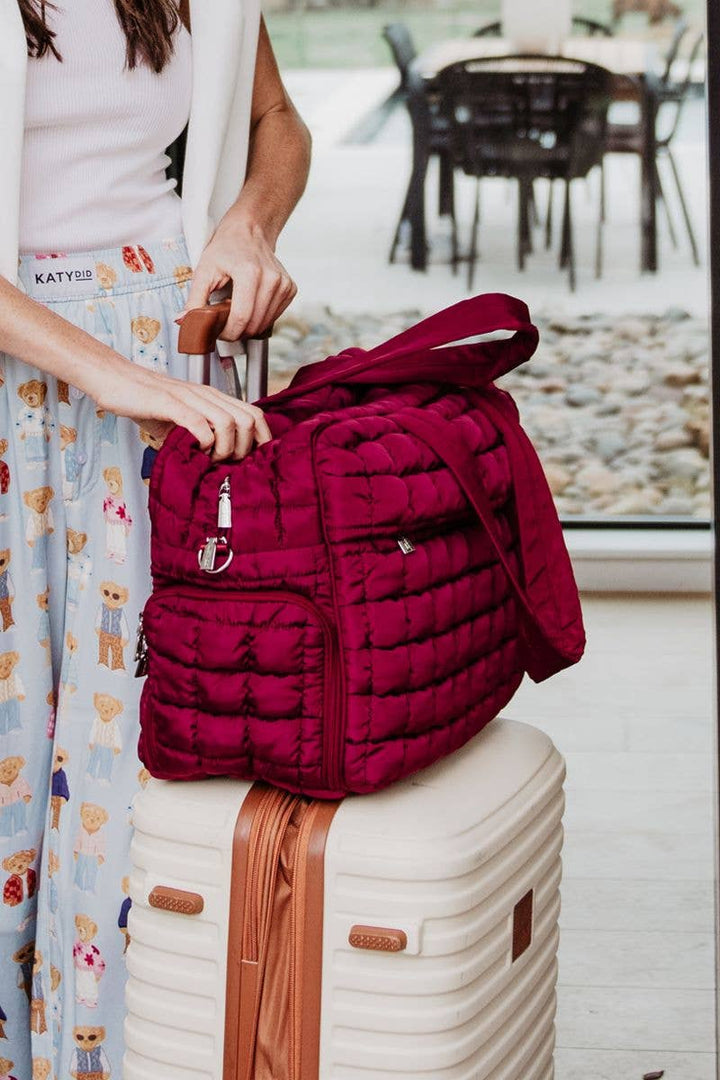 Wine Quilted Duffle Bag