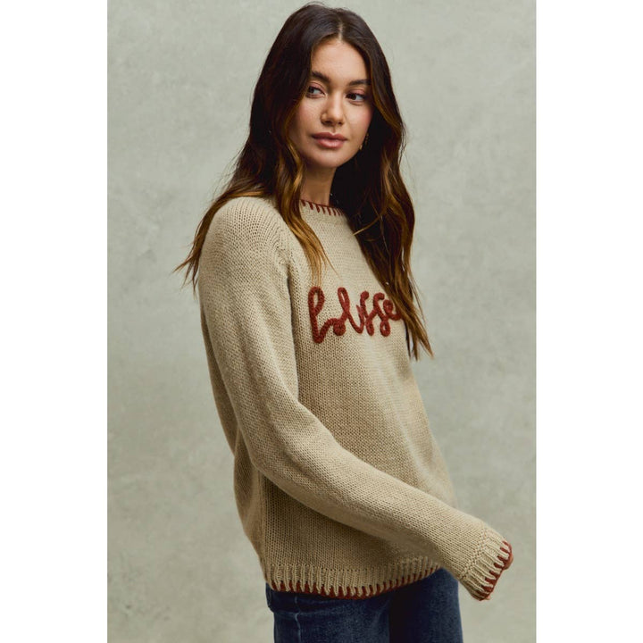 BLESSED THANKSGIVING LETTERING SWEATER TOP: OATMEAL/BRICK / M - Baycreek & Co
