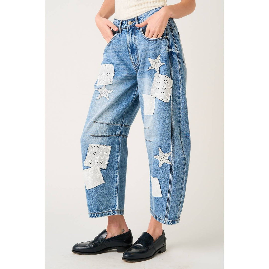 PATCHWORK BARREL JEANS - Baycreek & Co