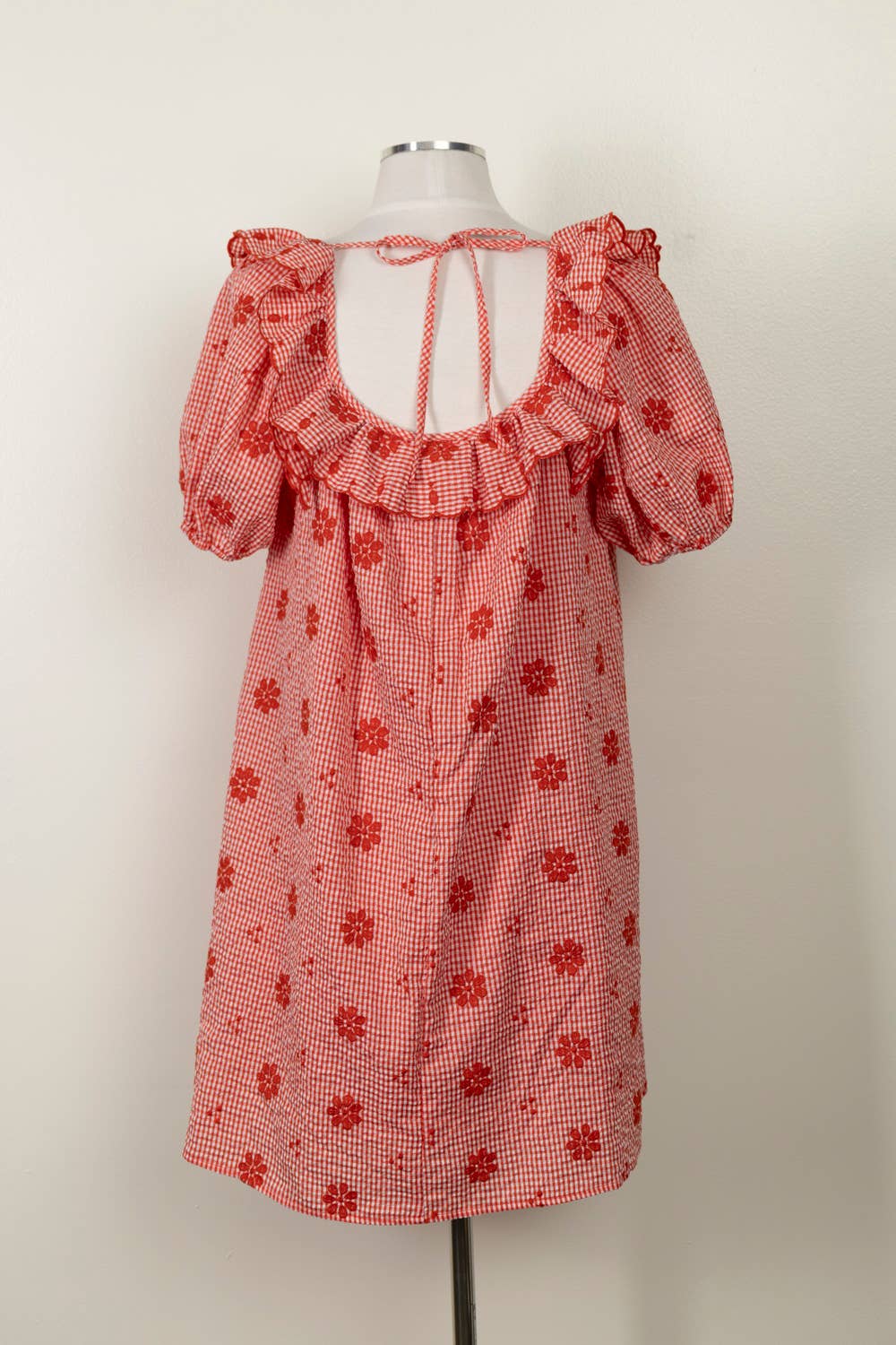 ND32012-Floral Embroidery Puff Sleeve Mini Dress - Baycreek & Co
