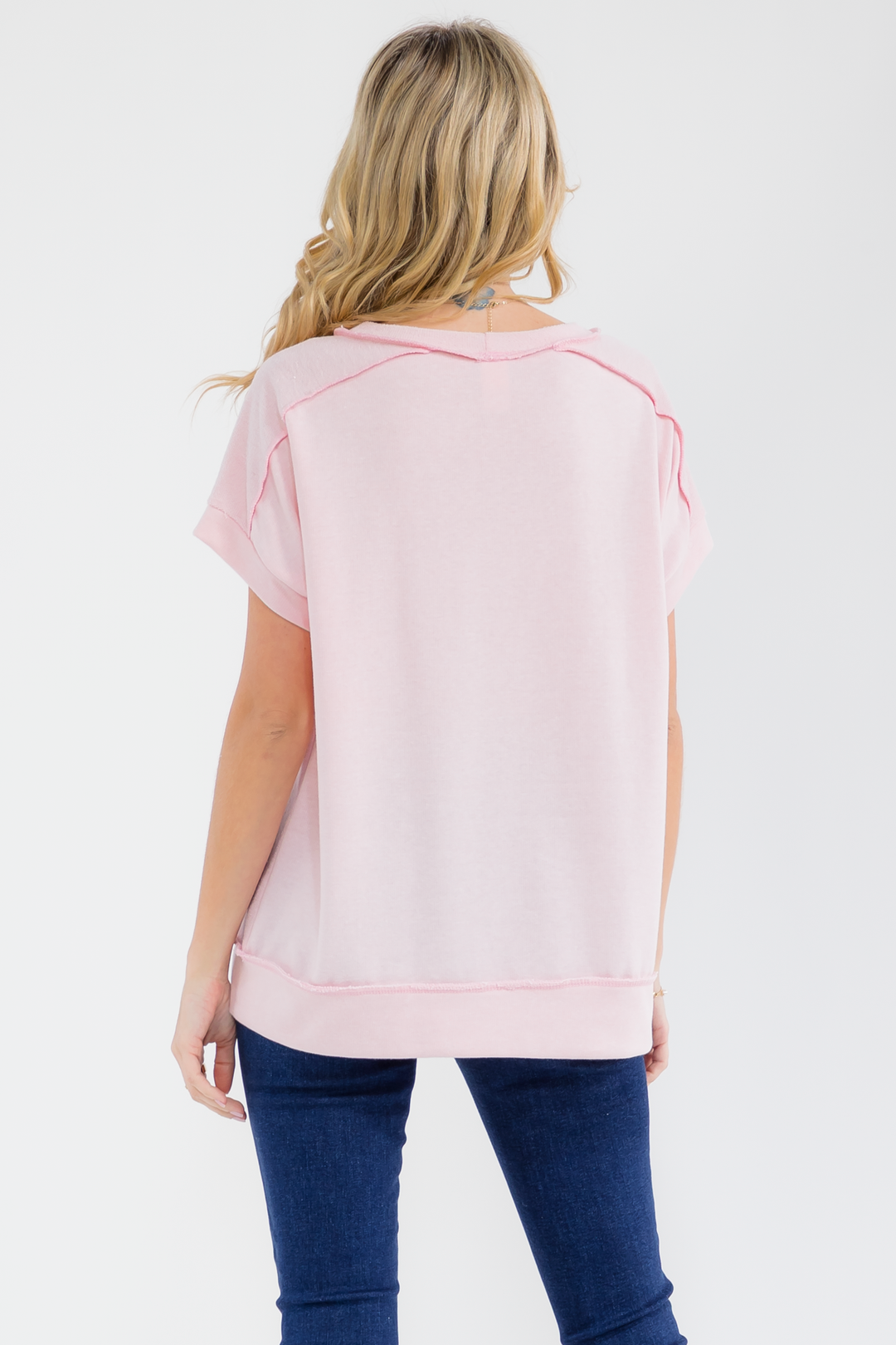 [PLUS SIZE] Textured Contrast Seam Short Sleeve Top T6240XL - Baycreek & Co