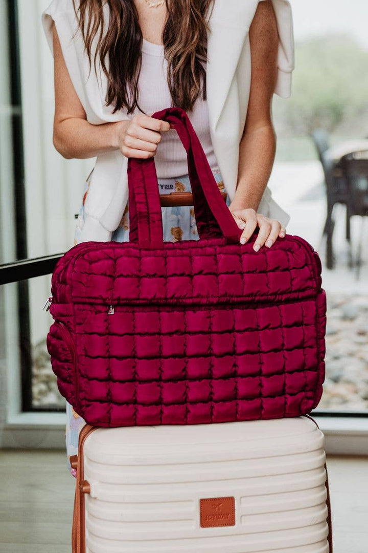 Wine Quilted Duffle Bag