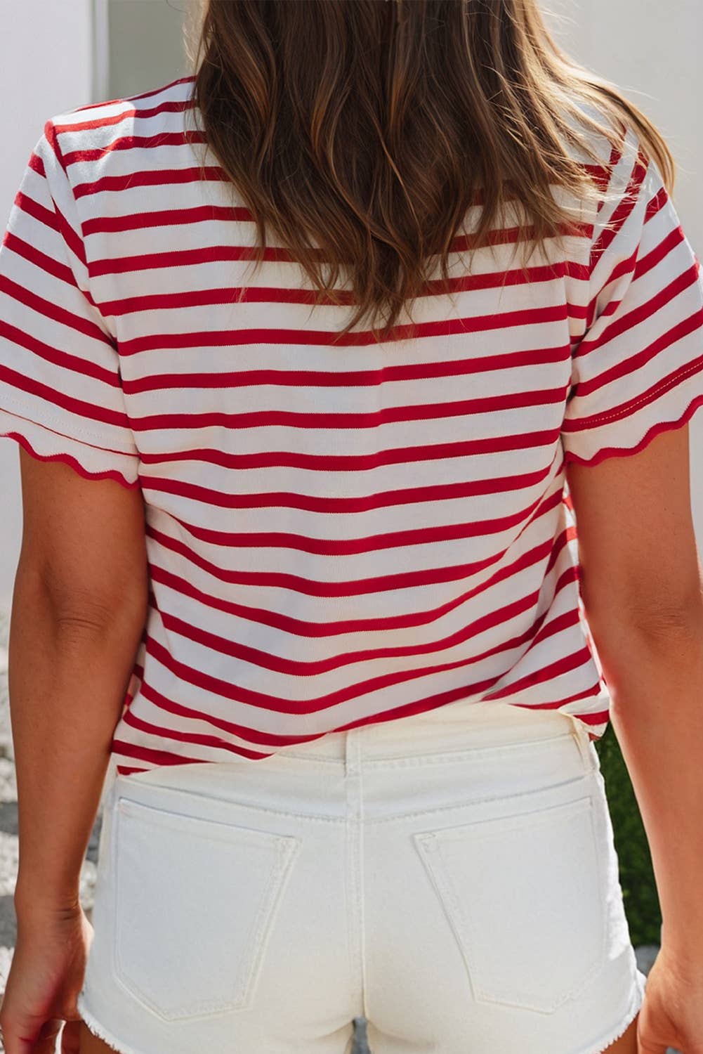 LDC Scalloped Trim Round Neck Stripe T Shirt| S-4X - Baycreek & Co