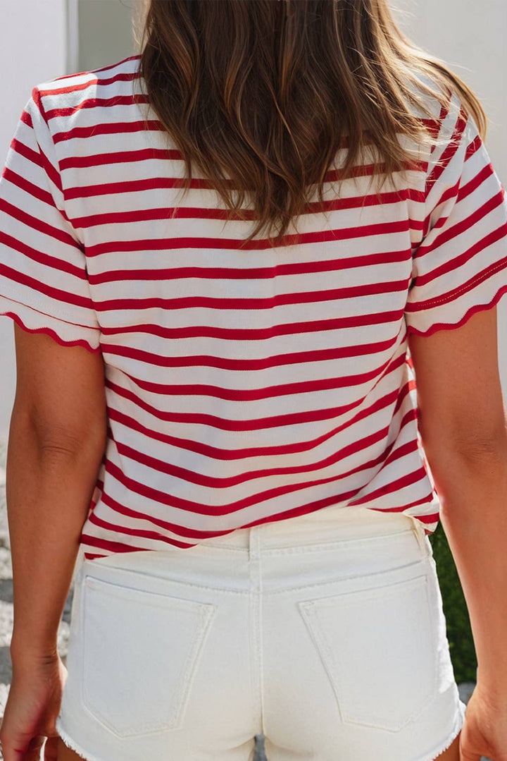 LDC Scalloped Trim Round Neck Stripe T Shirt| S-4X - Baycreek & Co