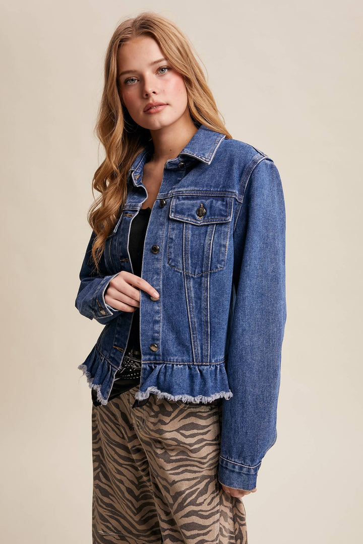 Ruffled Hem Denim Jacket - Baycreek & Co