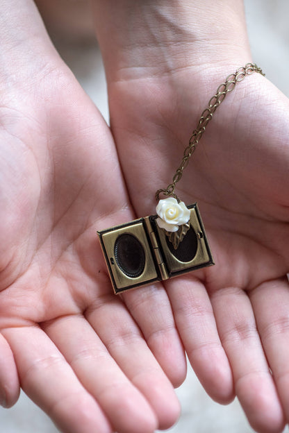 Cream Book Locket Necklace