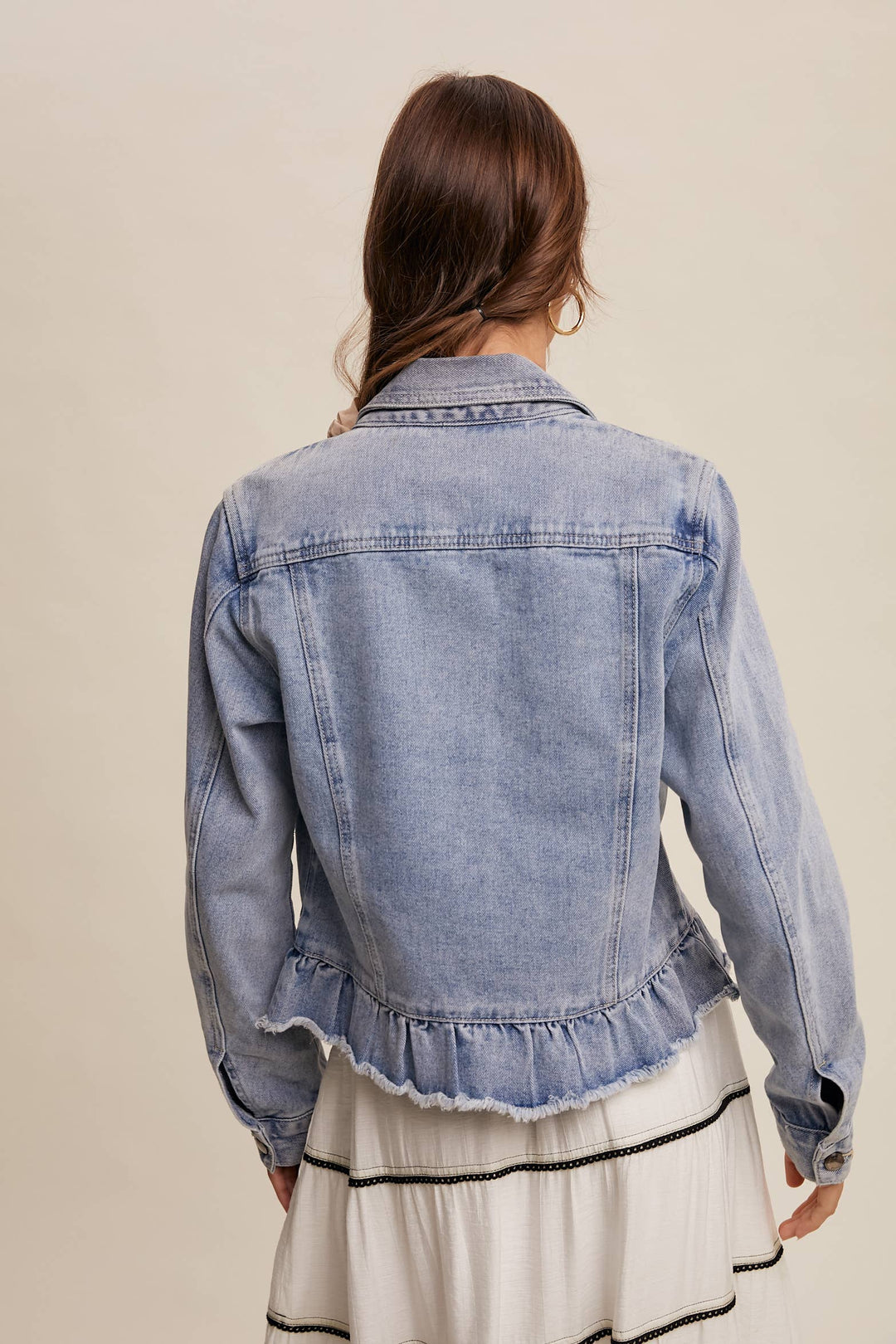 Ruffled Hem Denim Jacket - Baycreek & Co