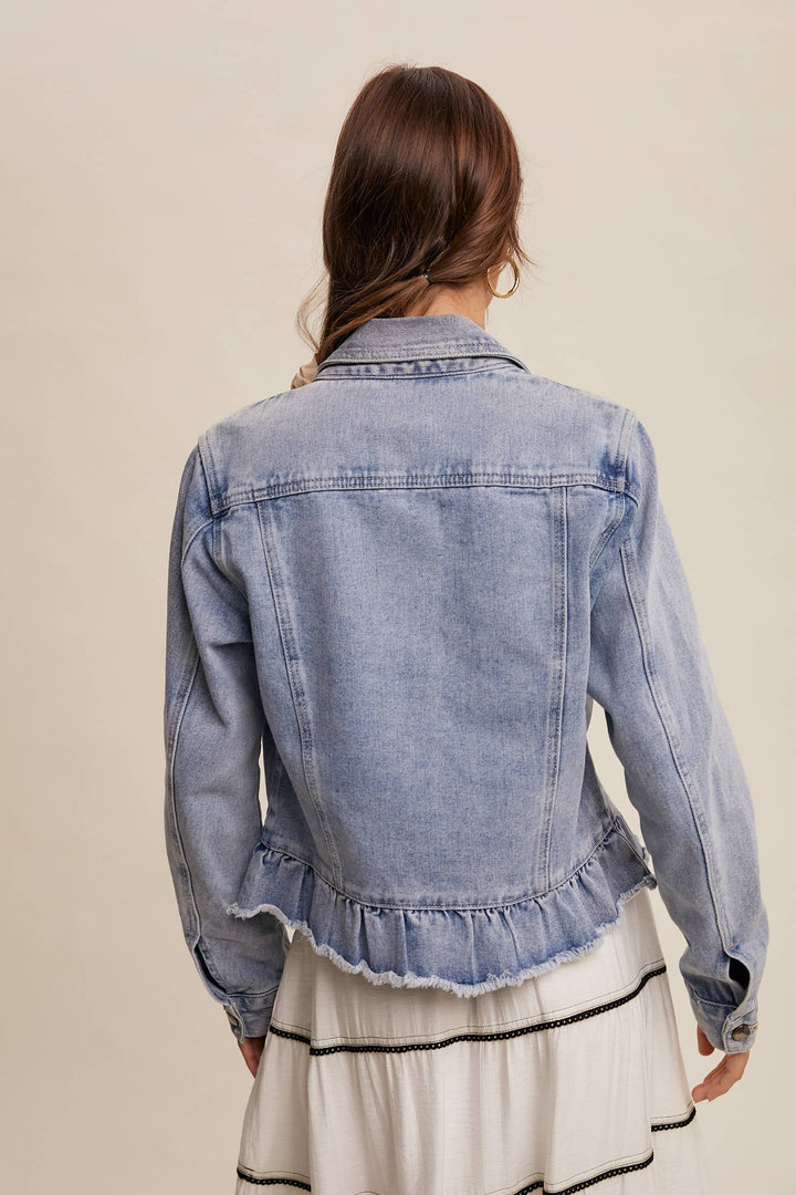 Ruffled Hem Denim Jacket - Baycreek & Co