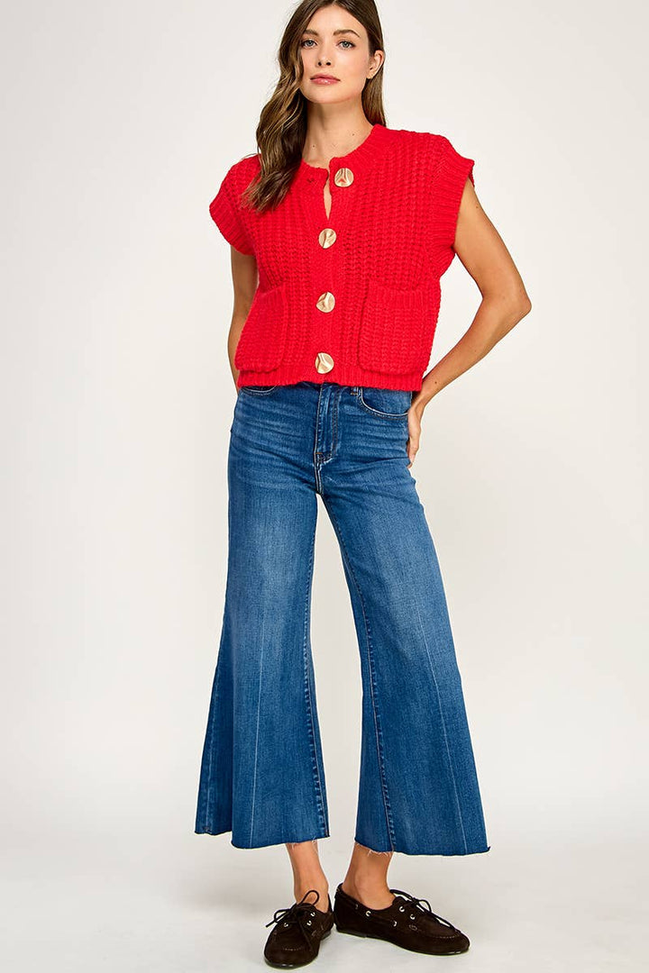 Scarlet Knit Button Vest