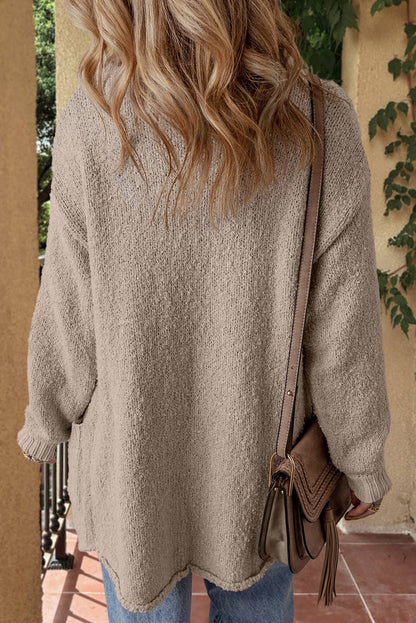 Collared Drop Shoulder Button Up Cardigan with Pocket