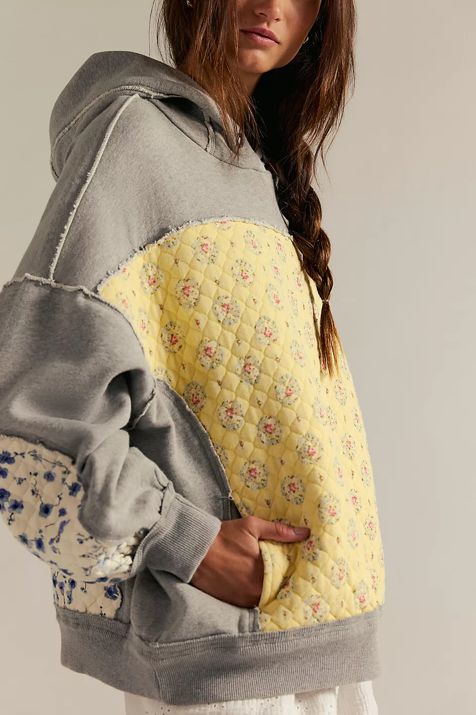 Quilted Floral Patchwork Hoodie Sweatshirt - Baycreek & Co