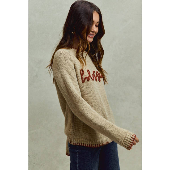 BLESSED THANKSGIVING LETTERING SWEATER TOP: OATMEAL/BRICK / M - Baycreek & Co