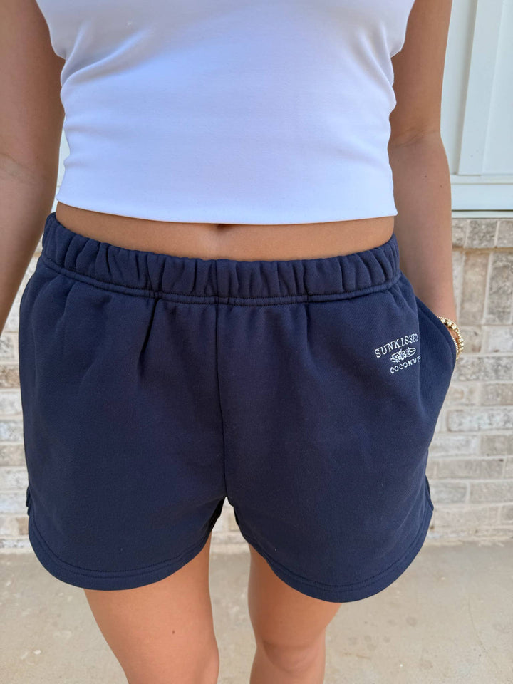 Navy Blue Embroidered Sweat Shorts 100% Cotton - Baycreek & Co