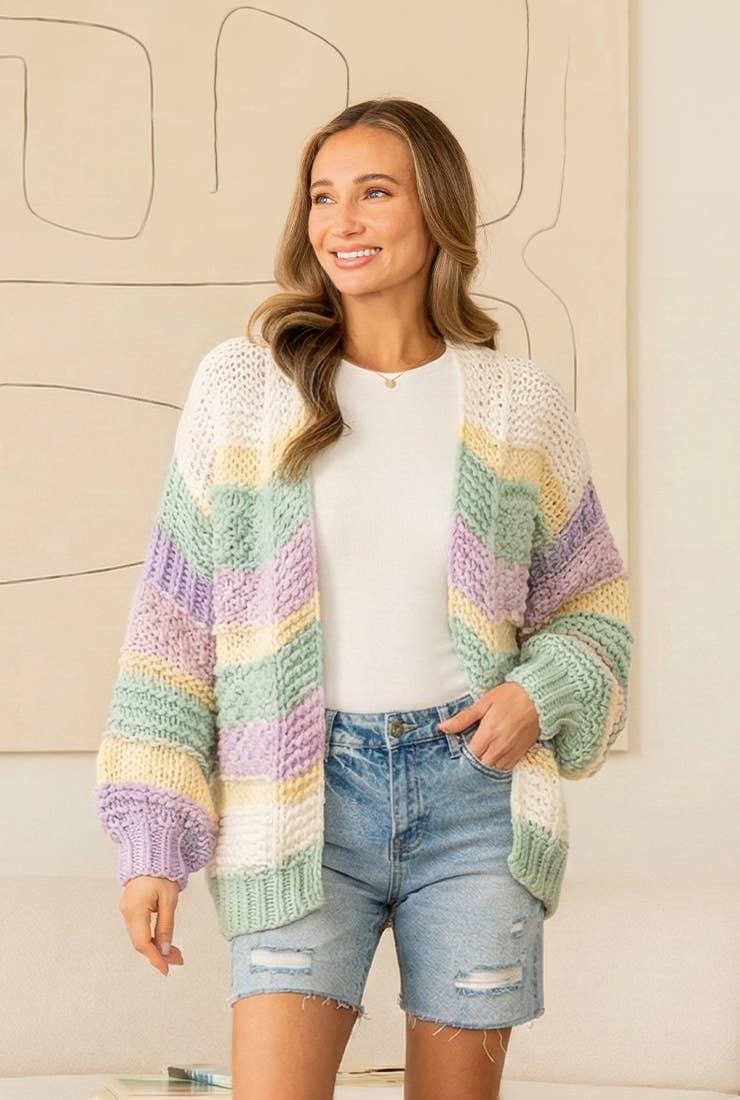 Chunky Knit Cardigan with Balloon Sleeves - Baycreek & Co