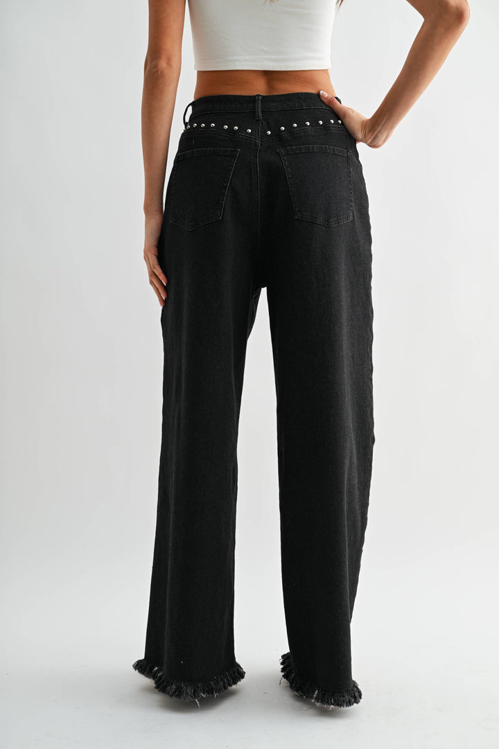 Black Wide-Leg Stud Pants - Baycreek & Co
