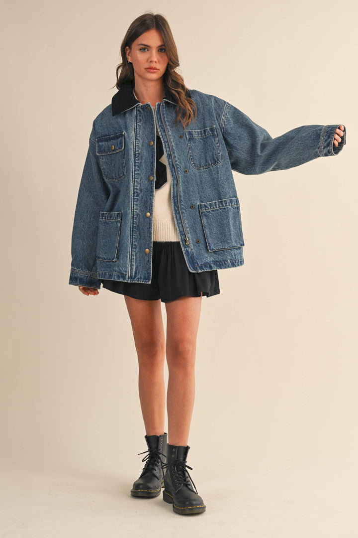 The Corduroy-Collar Denim Jacket