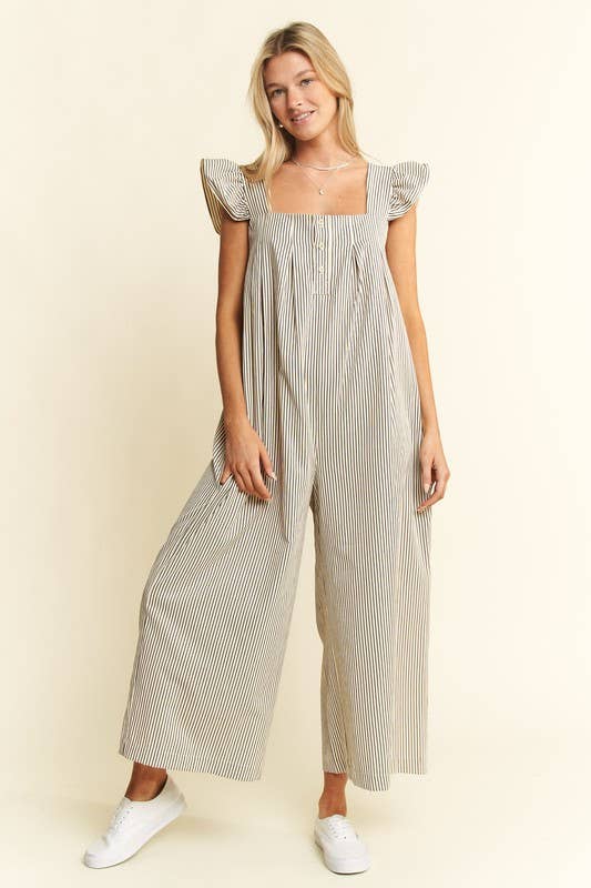 STRIPE SLEEVELESS RUFFLE JUMPSUIT - Baycreek & Co