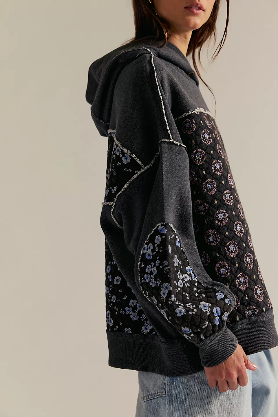 Quilted Floral Patchwork Hoodie Sweatshirt - Baycreek & Co