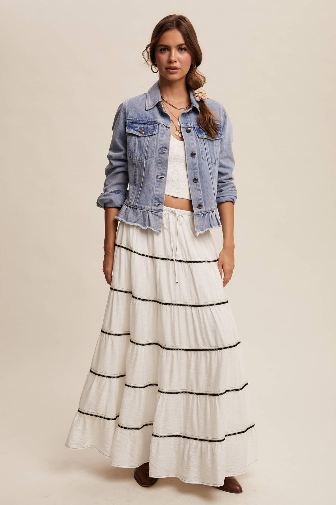 Ruffled Hem Denim Jacket - Baycreek & Co