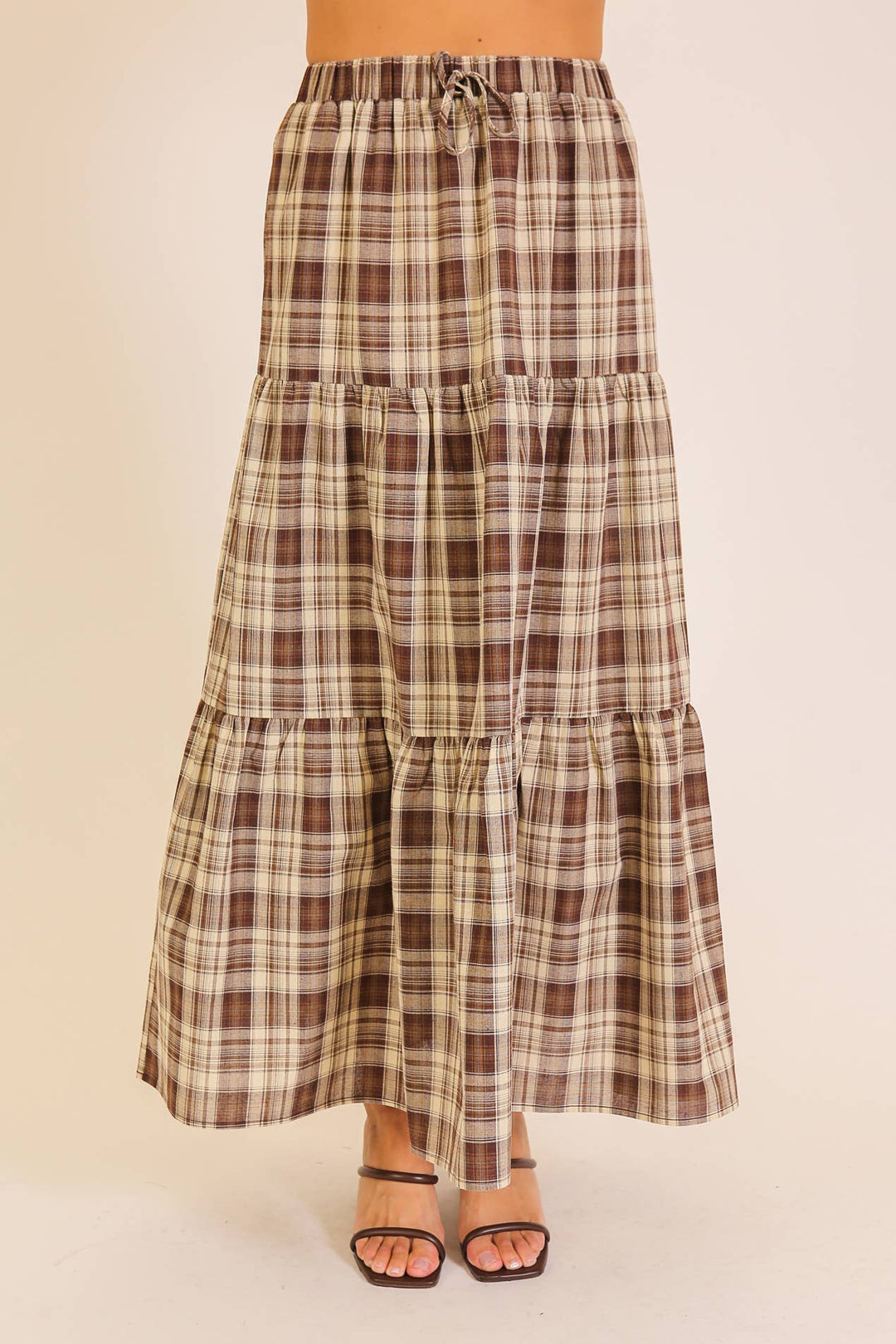 Plaid Tiered Maxi Skirt