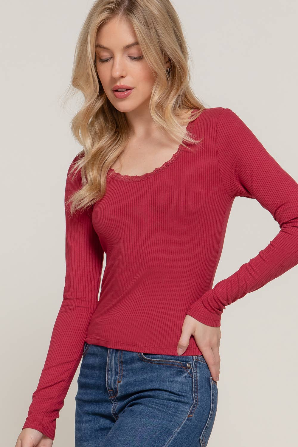 Delaney Wine Lace Long Sleeve