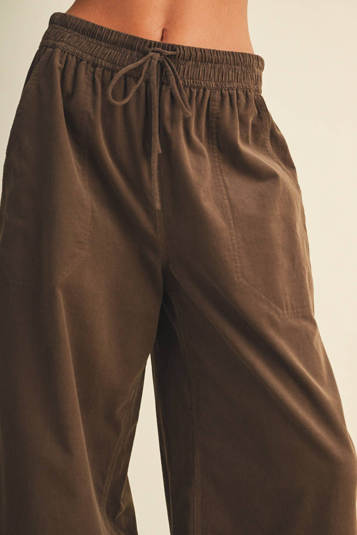 Wide-Leg Corduroy Elasticated Waist Trousers: Brown / S - Baycreek & Co