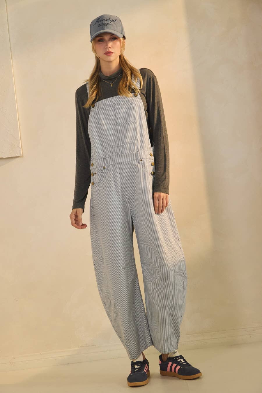 Pinstriped Barrel-leg Overalls