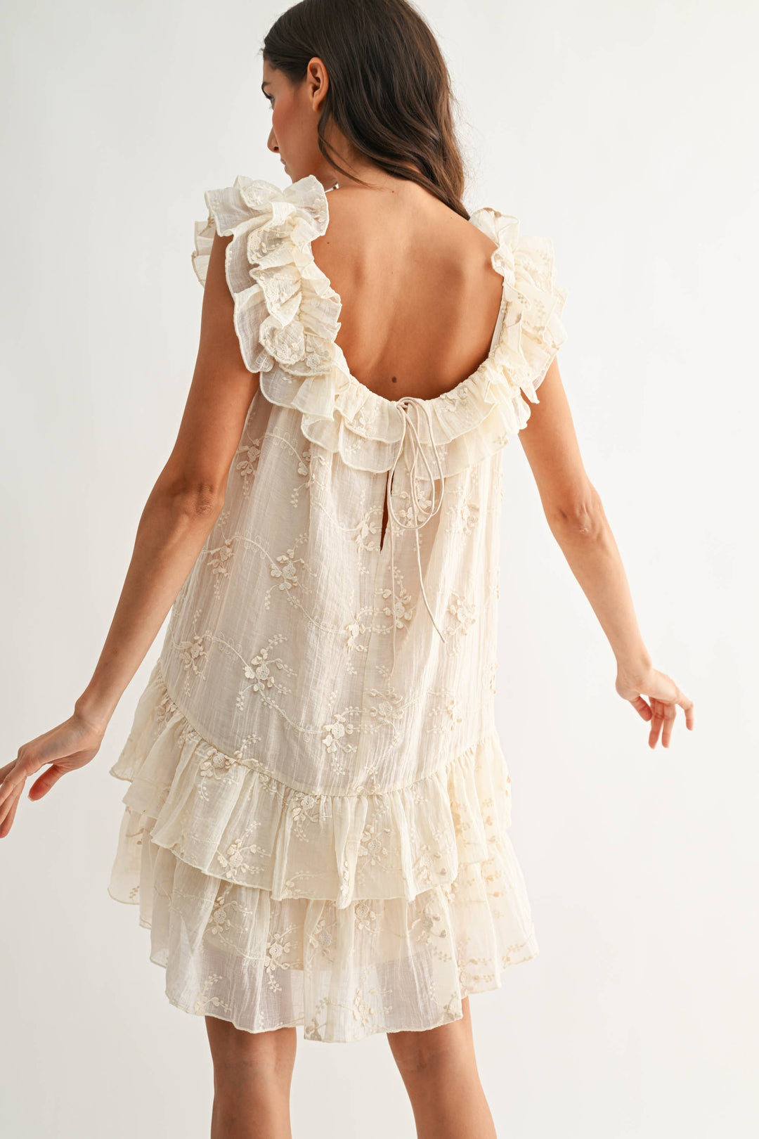 Ruffled Embroider Tiered Dress - Baycreek & Co