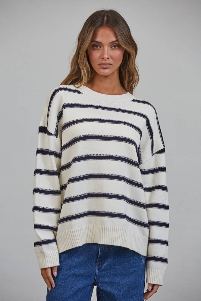 NSW3499 Nautical Stitch Stripe Oversized Sweater - Baycreek & Co