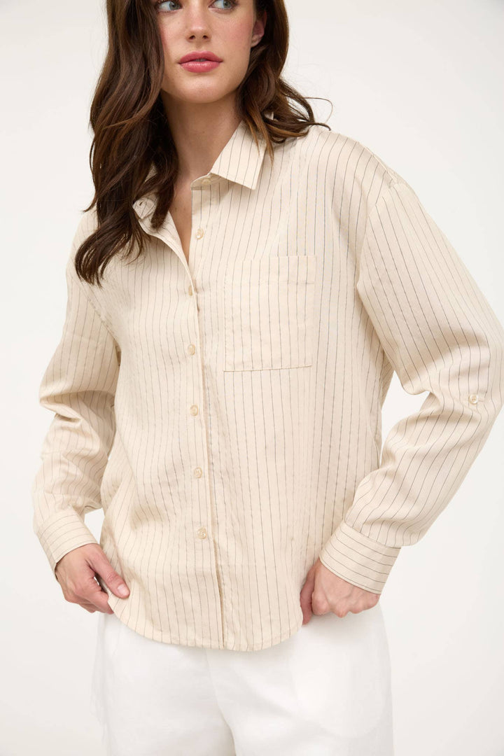 Pinstripe Long Sleeve Top - Baycreek & Co