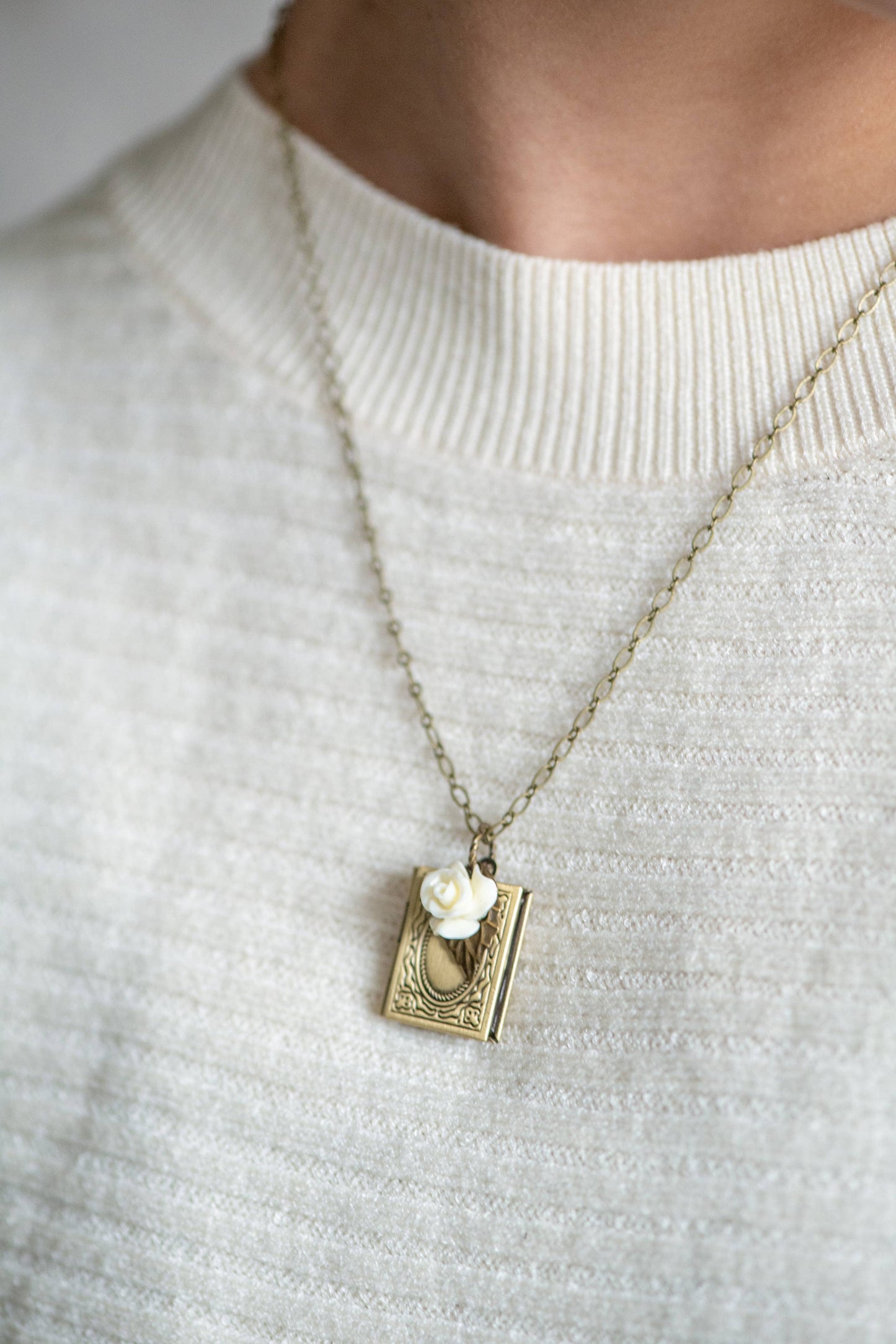 Cream Book Locket Necklace