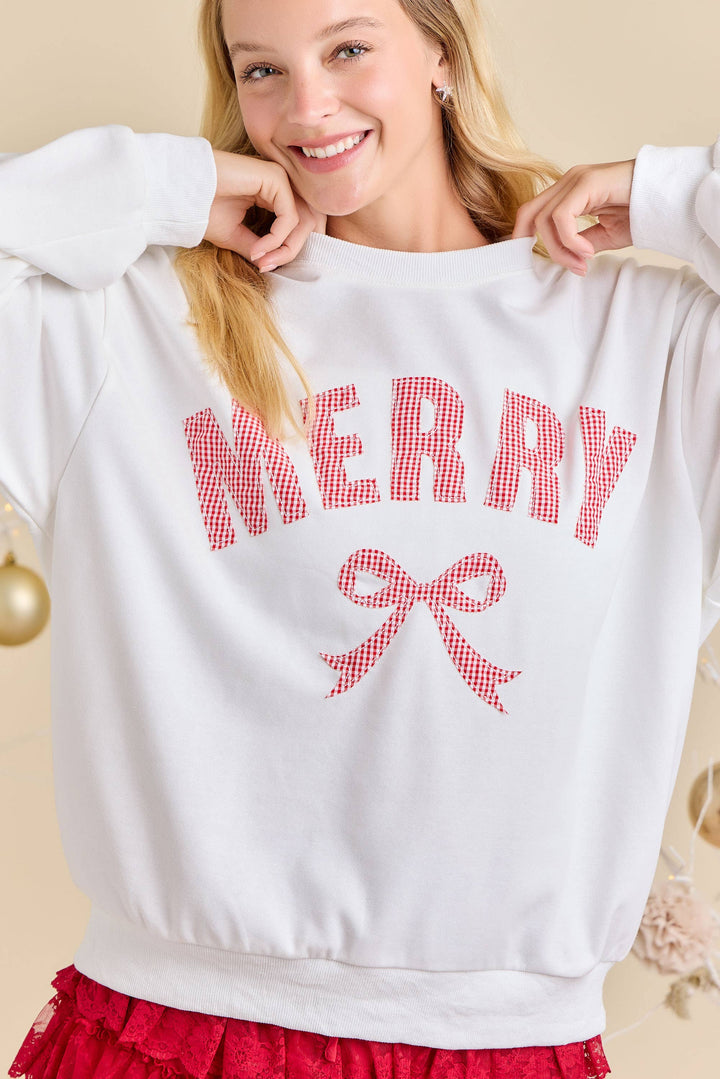 Festive Bow Embroidered Sweatshirt