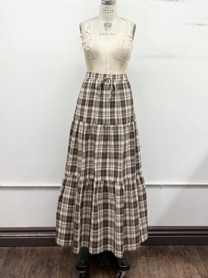 Plaid Tiered Maxi Skirt