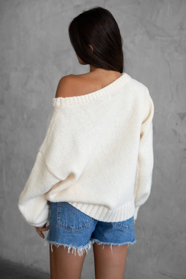 BRANDI Preppy American Flag Knit Off The Shoulder Sweater - Baycreek & Co