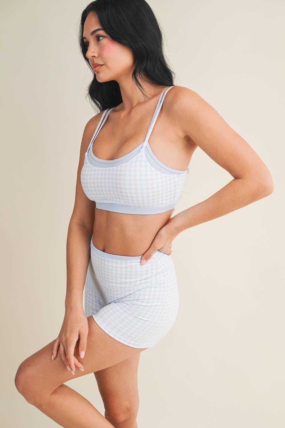 Gingham Print Double Layered Sports Bra - Baycreek & Co