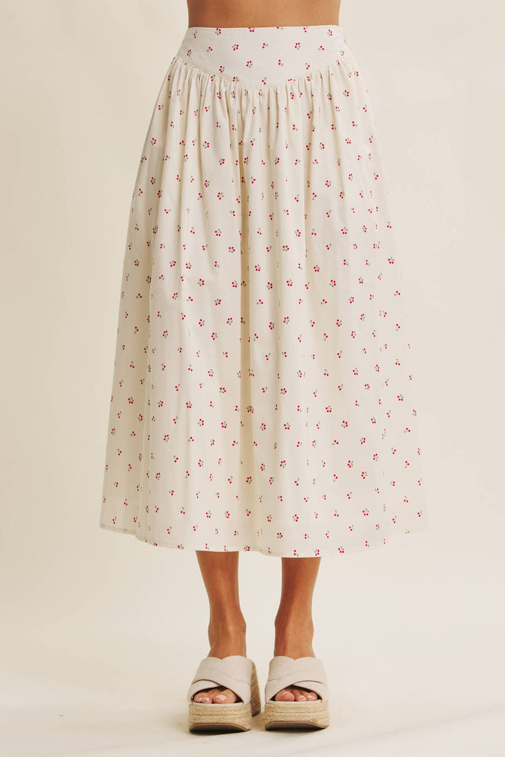 Cotton Cherry Midi Skirt
