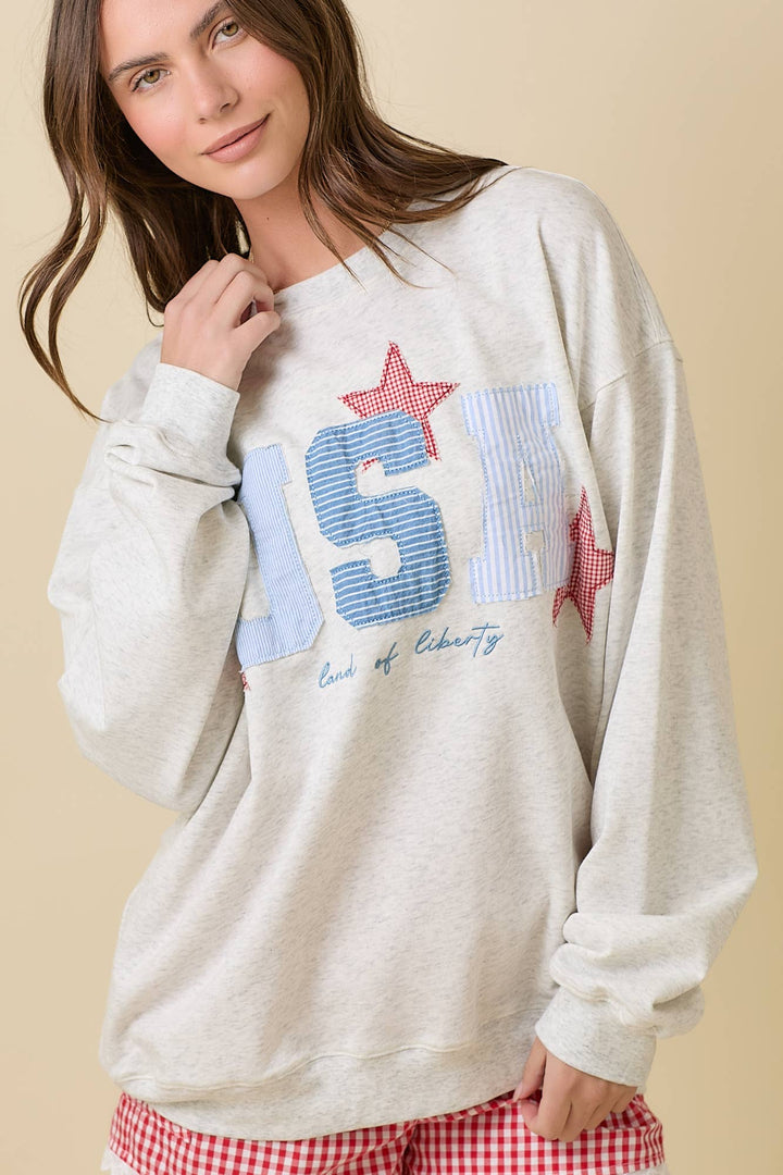 USA Patchwork Oversized Crewneck