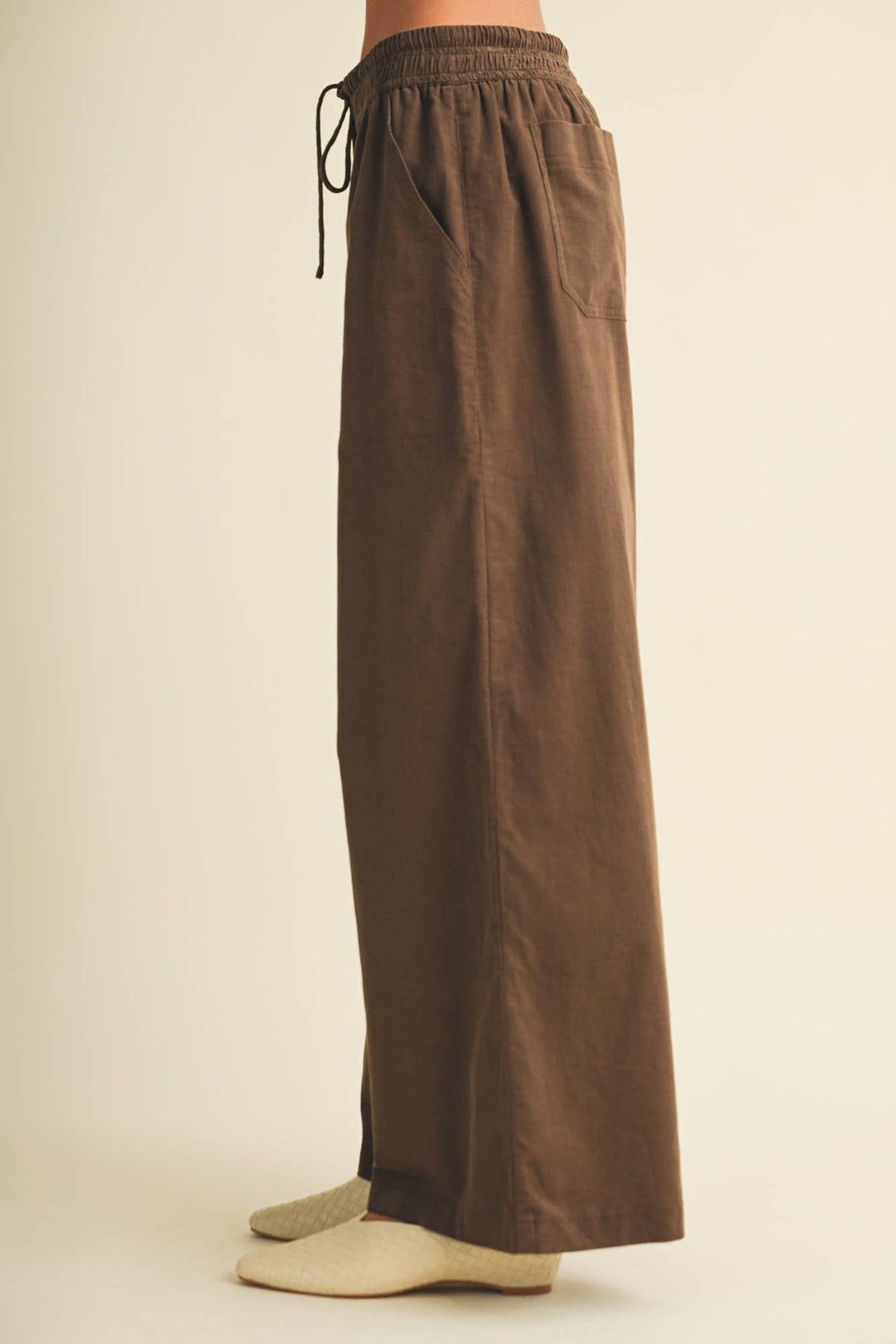 Wide-Leg Corduroy Elasticated Waist Trousers: Brown / S - Baycreek & Co
