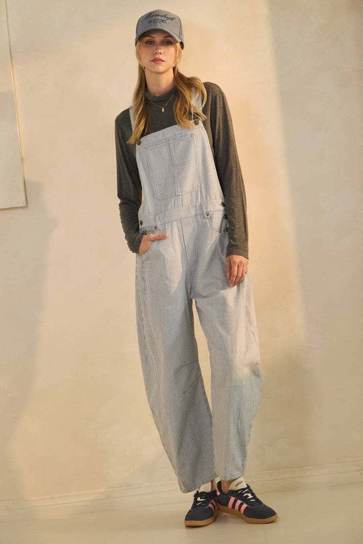 Pinstriped Barrel-leg Overalls