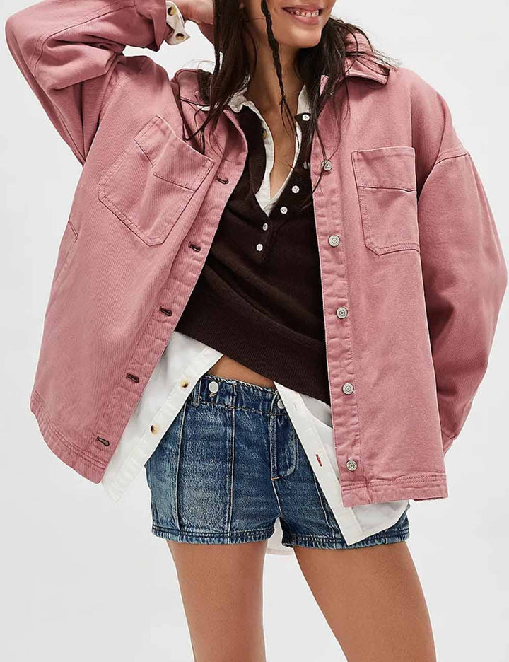 Trendy Solid Color Side Slit Denim Jacket DP25E828 - Baycreek & Co