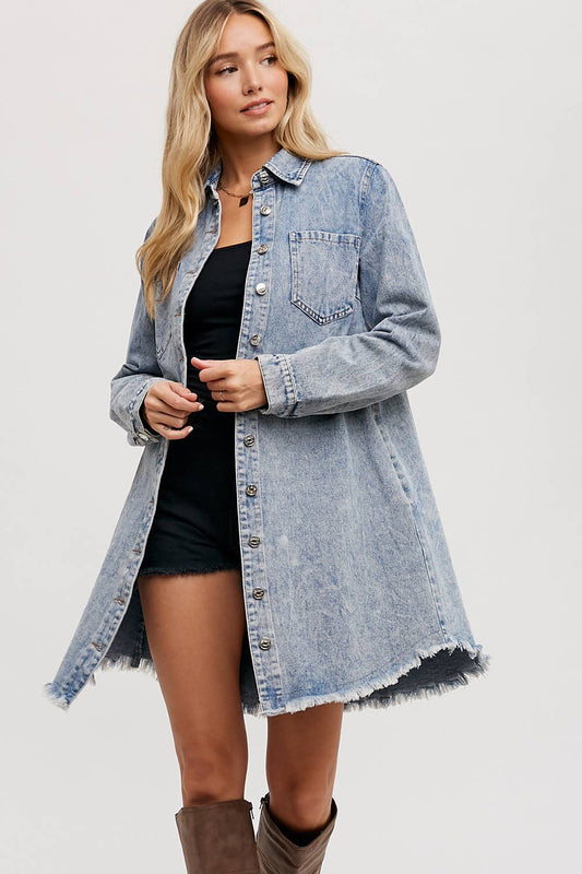 HAZEL DENIM DISTRESSED LONGSLEEVE SHIRT DRESS