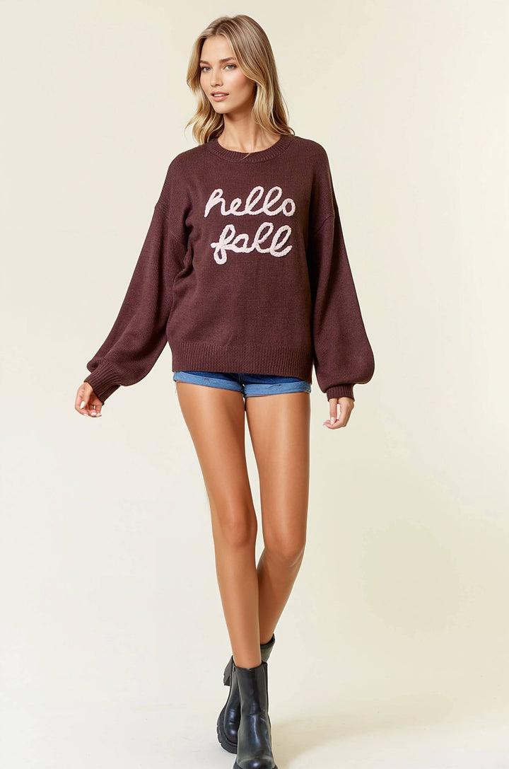 “Hello Fall” Brown Sweater